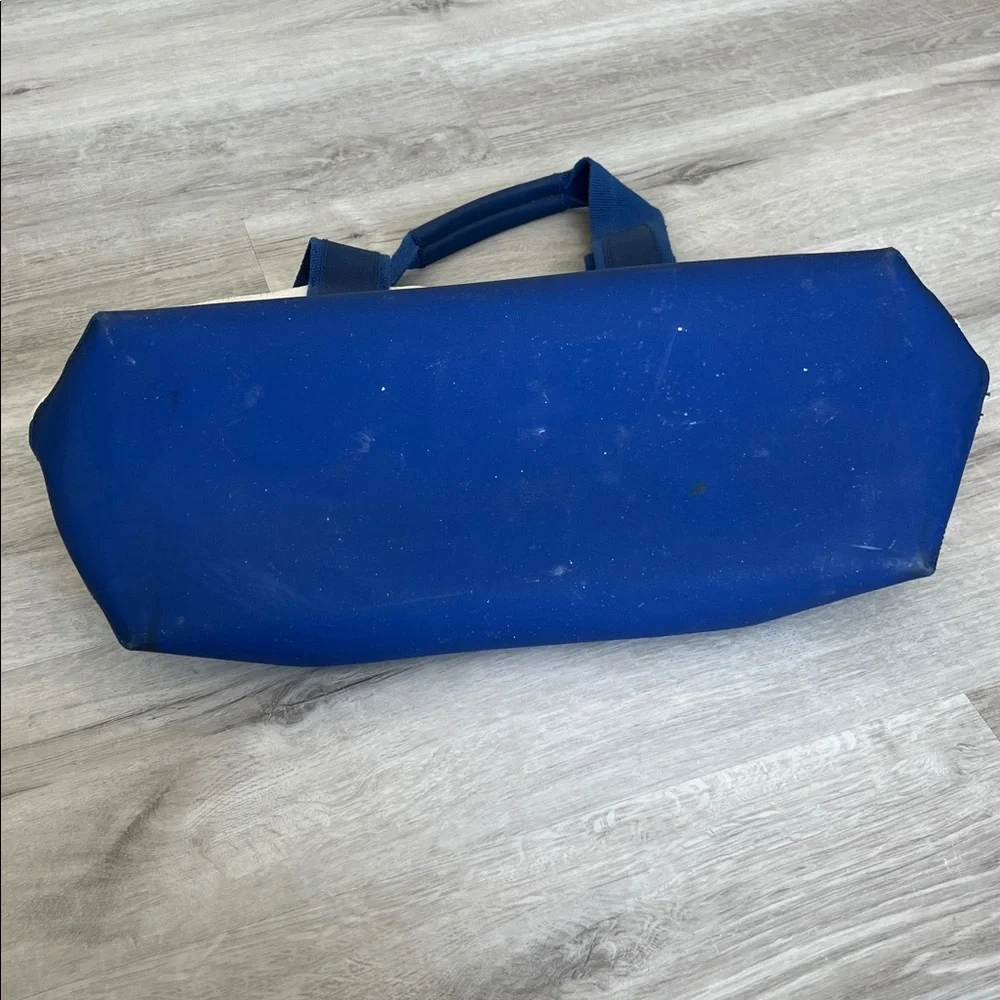 Tory Burch Large Ivory Canvas & Blue Vinyl Shoulder Beach Tote Bag Handbag - Picture 12 of 15